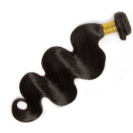 Virgin Remy Peruvian Body Wave Hair Extensions - Unprocessed Peruvian Wavy Hair Weave Bundle, Natural Off Black Color - 22 Inch
