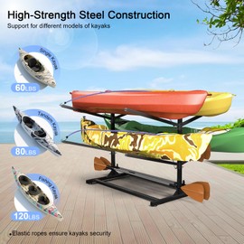 BOEASTER Kayak Storage Rack, Adjustable Heavy Duty Kayak Racks for Garage and Outdoor Storage, Freestanding Storage Rack for Kayak, Canoe, Surfboard & Paddleboard (2 Layers for 4 Kayaks)