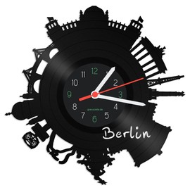 GRAVURZEILE Vinyl Record Clock - Skyline Berlin 2018 - Wall Clock Made of Cast Vinyl with City Skyline - 30 cm - Upcycling Designer Clock - Modern Wall Clock in Retro Vintage Style - Made in Germany