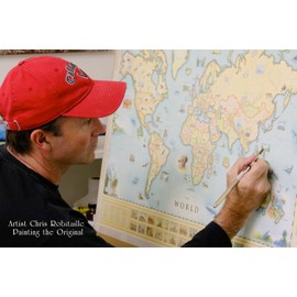 Xplorer Maps World Hand-Drawn Map – 24x18 Vintage-Style Lithographic Print – Made in USA