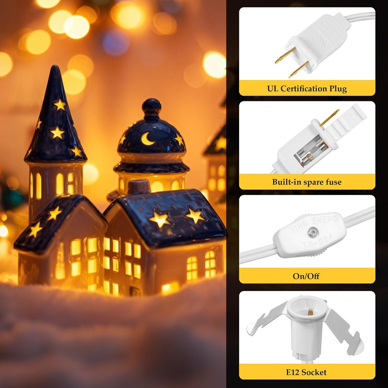 GANGZHIZI 2 Pack Christmas C7 Accessory Cord with Light Bulb,