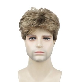 Lydell Short Straight Synthetic Hair Full Wigs with Bangs for Men Blonde Brown