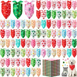 Jeere 200 Pieces Holiday Dog Bandanas Bulk Valentines Day Bandanas for Dogs St. Patrick Easter Dog Bandana Pet Triangle Scarf Puppy Dog Kerchief Bibs for Small Medium Dog Holiday Costume Accessories
