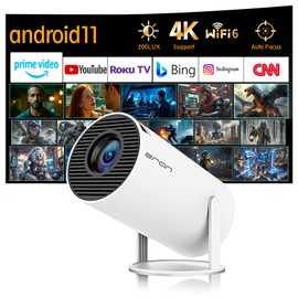 HY300 PRO Mini Portable Projector, Support 4K 1080P with Dual-Band WIFI6 5G Wireless 5.0 Bluetooth Android 11, 200 ANSI,180° Rotatable, Auto Keystone Correction, 35"-130" Screen Video Projector