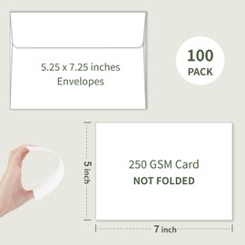 Creebe 100 Pack Unfolded Blank Cards and Envelopes 5x7, 5 x 7 Flat Cardstock with A7 Envelopes Self Seal, Blank Note Cards Greeting Cards and Envelopes for Wedding, Invitations, DIY, Thank You Cards
