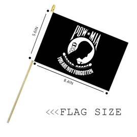 Pow Mia Stick Hand Held Flags 5.6x8.4 Inches Powmia Prisoner of War Wood Staff Flag-10 PCS Per Pack