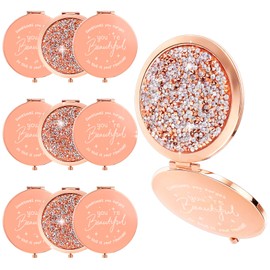10Pcs Inspirational Compact Mirror, 1x/2x Magnifying Double Sided Pocket Mirror 2.75 Inch Metal Rhinestone Compact Mirror, Inspirational Appreciation Gifts for Galentines Day Women Nurse Friends