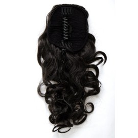 WIG ME UP - WK08-3 Ponytail Hairpiece Voluminous Curly Very Long 60 cm Mini Butterfly Clip + Combs + Elastic Band Dark Brown