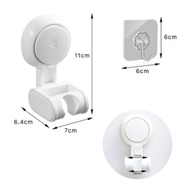 CLKE Shower Head Holder No Drilling Handheld Shower Holder Suction Cup White Shower Holder with Hook Shower Base Adjustable Waterproof (White)