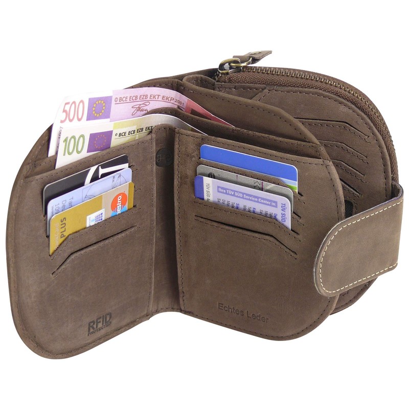 Harrys-Collection Half Round Women's Purse in Vintage Brown with Feather,