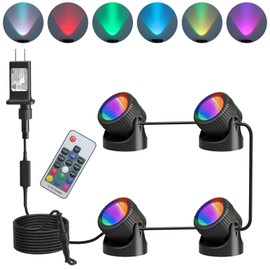 PChero Submersible LED Pond Lights with Timer, RGB Color Changing Underwater Light, IP68 Waterproof Spotlights Fountain Lights for Pool, Fish Tank, Garden, Yards, Waterfall (4 Lights)