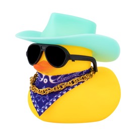 wonuu Car Dashboard Decoration Cowboy Hat Rubber Duck, Car Ducks Ornaments with Mini Colorful Hat Necklace Sunglasses Scarf (Blue)