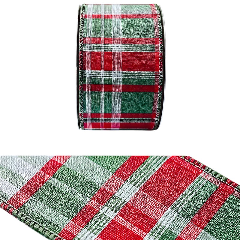 Red Green Plaid Ribbon 1.5" x 10 Yards Satin Back