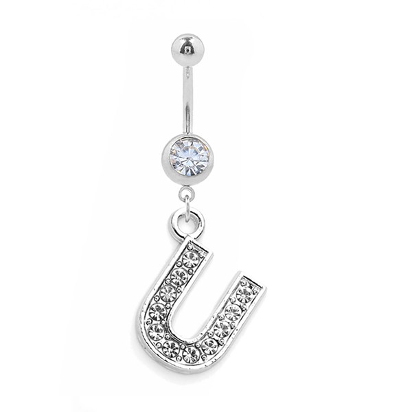 Lenacou Letter Belly Button Rings 14G Surgical Stainless Steel Dangle