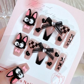 HAPVITAL Nail Tip, Long Nail Tip, 24 Pieces, Glitter, Shiny, 3D, Korea, Popular, Stylish, Gel Nail, Nail Seal, Cute, Long Nail Tip, Bride Nail, Handmade Nail Tip, Double-Sided Tape, Butterfly, 3D