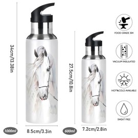 Botella de agua de 20 onzas con pajita blanca de acero inoxidable para viajes, deportes, botella de agua aislada a prueba de fugas