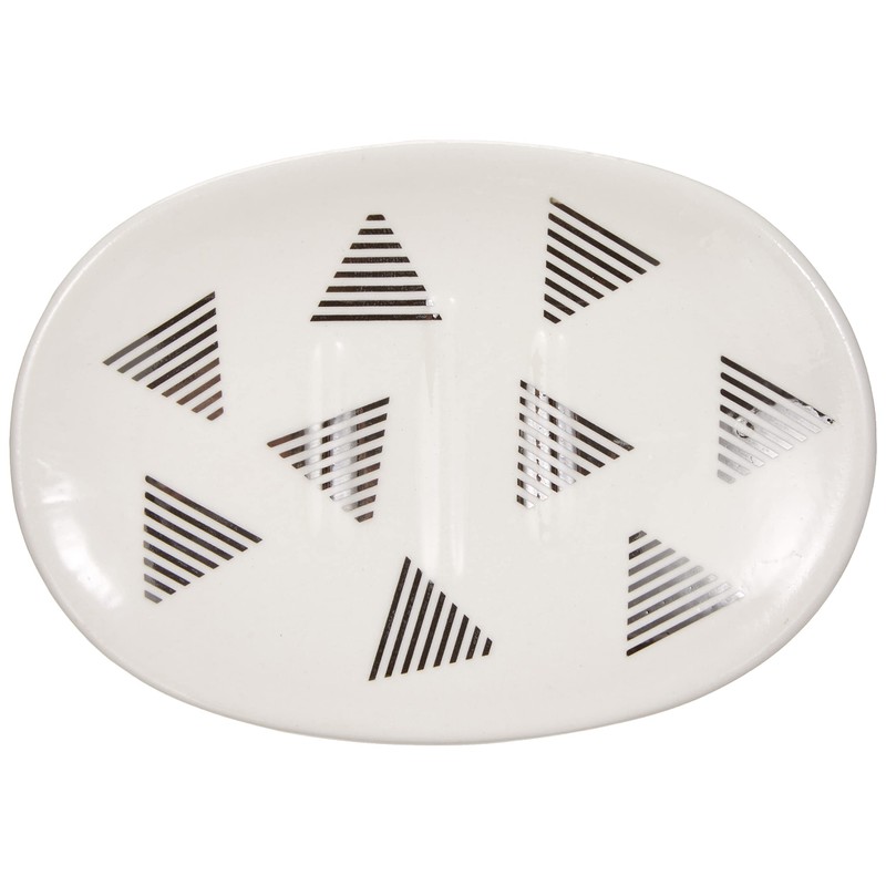 AWD Soap Dish, Ceramic with triangular pattern, White and Silver,