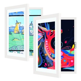 2 Pack Kids Art Frames Front Opening A4, Childrens Artwork Display Storage Frame Changeable, Child Multiple Picture Frame Drawing Hanging Art, Hold 150 PCS, White
