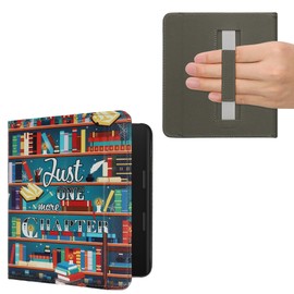 kwmobile Flip Case Compatible with Tolino Epos 3 Case - Flip Case for eReader with Hand Strap - Library Theme Multicoloured