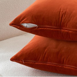 MIULEE Pack of 2 Decorative Velvet Throw Pillow Covers Soft Pillowcase Solid Square Cushion Case for Sofa Bedroom Car 20x20 Inch 50x50 cm Burnt Orange