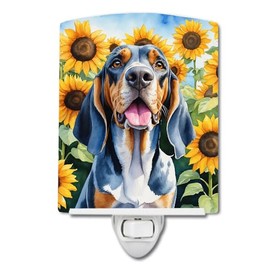 Caroline's Treasures American English Coonhound in Sunflowers Ceramic Night Light Compact, UL-Certified, Ideal for Bedroom, Bathroom, Nursery, Hallway, Kitchen, 6x4x3, Multicolor