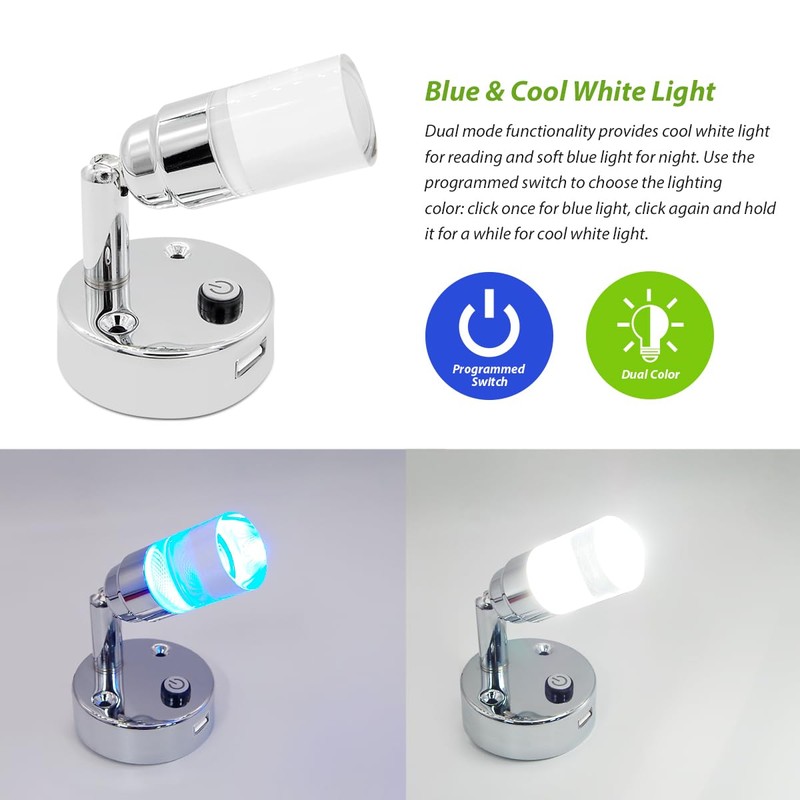 Dream Lighting 12v Reading Light with USB Campervan Caravan Motorhome
