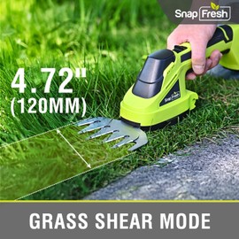 SnapFresh 20V Hedge Trimmer Cordless, 2 in 1 8.67" Electric Shrub Trimmer and 4.72” Grass Shears with 2.0Ah Battery and Charger, Handheld Grass Cutter/Bush Trimmer for Garden Yard