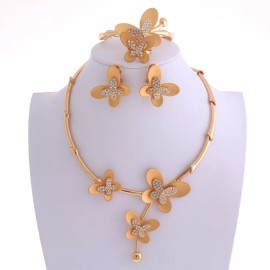 neXxtten New Gold Plated Metal Butterfly Necklace Bracelet Earring Set LBT174-GLD