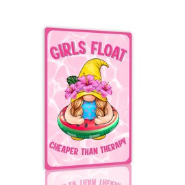Girls Float Cheaper Than Therapy Pool Sign Vintage Retro Poster Poolside Sign Outdoor Swimming Pool Party Decorations for Pool House Home Swimming Pool Accessories 8x12 inch