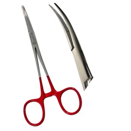 ArTLaB-Dog Pet Ear/Nose Hair Puller Grooming and Tick Removing Hemostat Locking Forceps Pliers, 5.5" (14cm), Straight Curved Forceps (Curved RED Ring 5.5")
