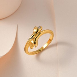 TJC White Diamond Hand Bypass Hug Ring for Womens in Yellow Gold Plated 925 Sterling Silver Size Q April Birthstone