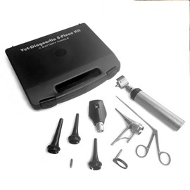 Vet-Otoscope with Ophthalmo-Scope Square Head 2 "C Battery Handle 8-Pcs Kit with Black Plastic Box
