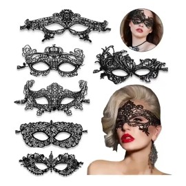 6pcs Máscara Para Mujer Encaje Carnaval Mardi Gras Disfraz Negro Calavera