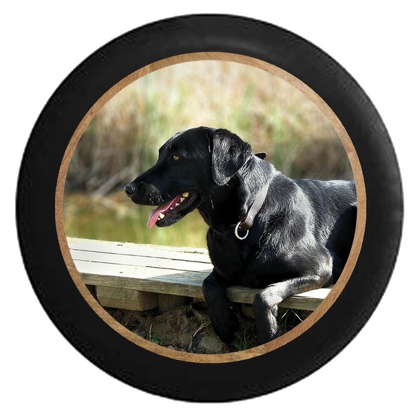 Pike Outdoors Full Color Black Lab Retriever Hunting Dog on The Dock - Man's Best Friend Spare Tire Cover fits SUV Camper RV Accessories Black 26-27.5 in