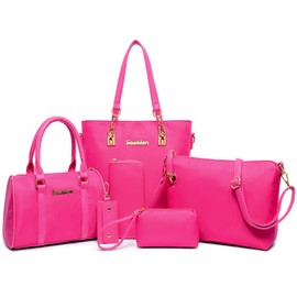 FiveloveTwo Women 6Pcs Handbag Set Nylon Top Handle Bag Totes Satchels Crossbody Shoulder Bags and Purse Clutch