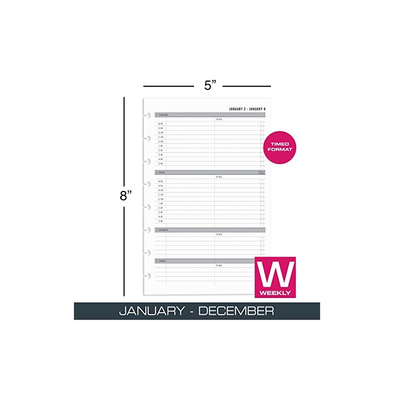 TUL® Discbound Weekly Refill Pages, Timed, Junior Size, January To