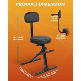 STRICH Guitar Stool with Backrest and Seat Cushion Height Adjustable, Guitar Chair with Hanger for Acoustic, Electric & Bass Guitars, Drum Throne for Adults, Drummer, and Guitarist, SGT-30