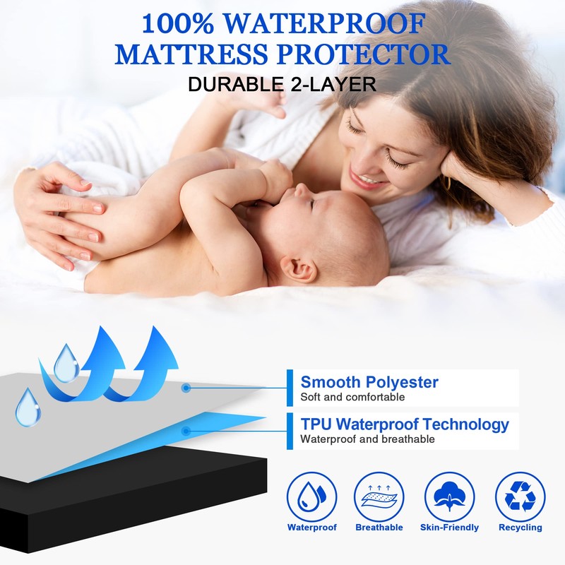 Sufdari Waterproof Mattress Protector King,150x200cm Mattress Cover for Bed,30cm Deep