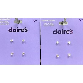 Claire's Claire’s Girls 2 Pair of Cubic Zirconia Stud Earrings Silver/Gold Round/Square - Square 1 Pair Silver 1 Pair Gold 73963-1