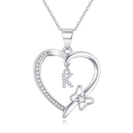 Hadoken Heart Initial Necklaces for Women, S925 Sterling Silver Necklaces Initial Necklaces Heart Necklace for Women Letter Necklace Silver Jewelry Mothers Day Gifts for Women Mom, Sterling Silver, Cubic Zirconia