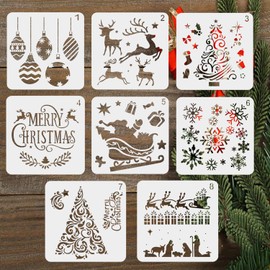 BTORER Reusable Plastic Drawing Stencils for Scrapbooking Photo Album DIY Christmas Decoration Paper Card Decoration Pack of 8