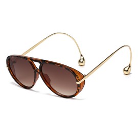 Long Keeper Retro Oversized Pilot Sunglasses for Women Men Double Bridge Sunglasses Trendy Ladies Aviation Sun Glasses Vintage Shades UV400 (Leopard Gradient Brown)