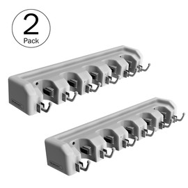 Garden Tool Organizer Wall Mount Broom and Mop Holder, 5 Adjustable Slots and 6 Hooks Utility Rack for Garage or Home Organization, 2-Pack by Stalwart