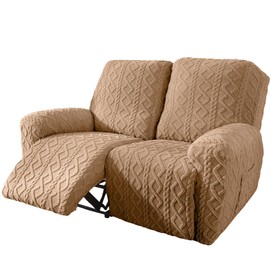 vctops 6 Pieces Geometric Jacquard Plush Recliner Loveseat Slipcovers Soft Fuzzy Fluffy Sofa Couch Cover Anti-Slip Furniture Protector with Elastic Bottom for Kids Cats Dogs(Brown,2 Seat)