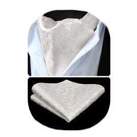 HISDERN Men's Tie Scarf Floral Paisley Ascot Tie Wedding Business Neckerchief and Pocket Square Set, Champagne-02