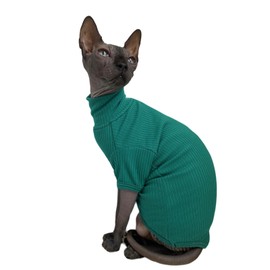Sphynx Hairless Cats Shirt Breathable Cat Turtleneck Sweater Pullover Kitten T-Shirts with Sleeves Cat Pajamas Jumpsuit for Sphynx Cornish Rex, Devon Rex, Peterbald (Small (Pack of 1), Peacock Green)