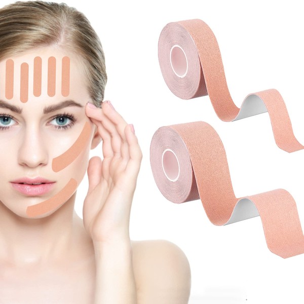 2 Rolls Face Tape Facial Myofascial Lift Tape Anti Wrinkle Patches Face Toning Belts Freeze Stickers Neck Lift Tape for Firming And Tightening Skin（2.5cm*5m&3.8cm*5m）