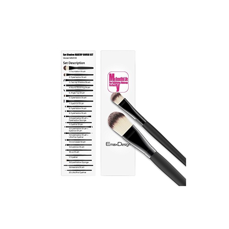EmaxDesign 20 Pieces Makeup Brush Set Professional Face Eye Shadow