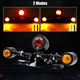 NWpangu Universal Motorcycle Tail Light, 12V 3-Head Bullet Shape Integrated Brake Light Turn Indicators Light Blinker Lamp Motorcycle License Plate Lamp. (Black)