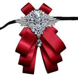 MOHSILY Red Silk Rhinestone Pretied Bowtie Men Adjustable Brooch Pin Necktie Formal Suit